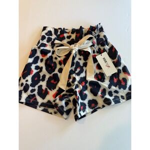 SwingDish Leopard Print Paperbag Waist Golf‎ Shorts Red Cream Small NWT